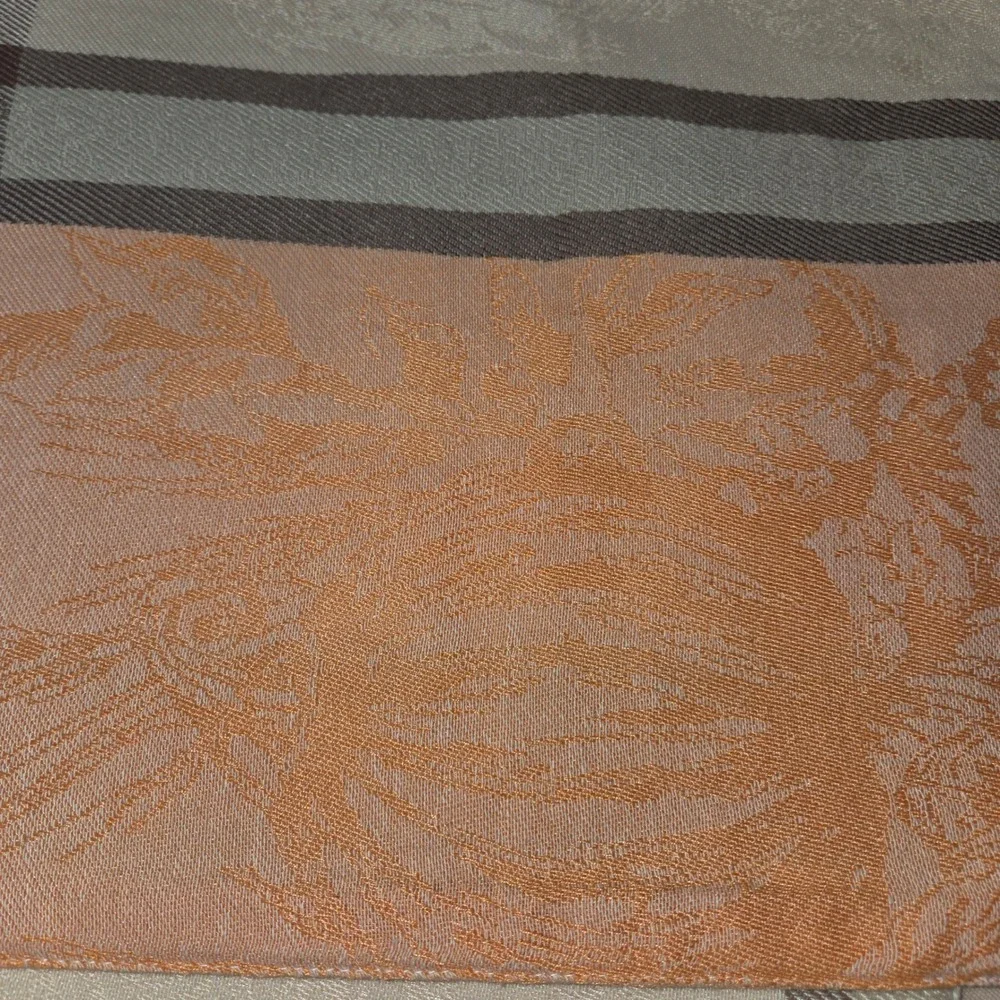Martha Stewart Fall Pumpkin Table Runner Orange Beige Plaid Textured Decor 14x71